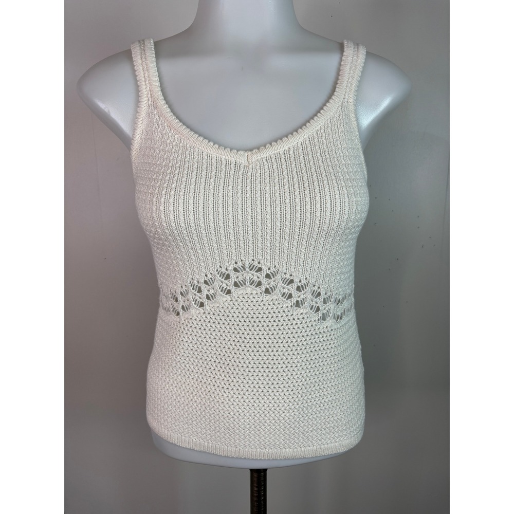 Old Navy Crochet Tank Top XS Ivory Pointelle Knit 100% Cotton Sleeveless Women
